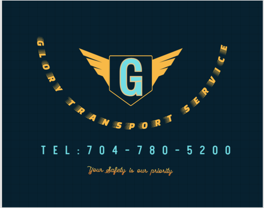 Glory Transport Service winged G logo with the words Your Safety is our priority and telephone number 704-780-5200
